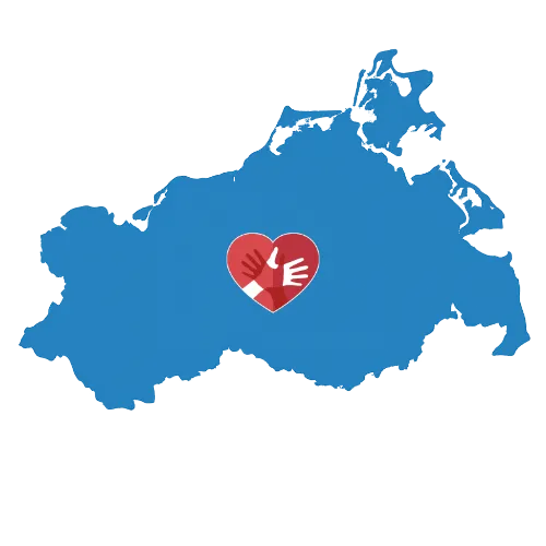 Karte von Mecklenburg-Vorpommern mit dem CaroCare24-Logo