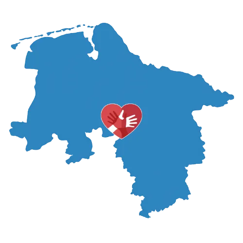 Karte von Niedersachsen mit dem CaroCare24-Logo