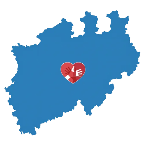 Karte von Nordrhein-Westfalen mit dem CaroCare24-Logo