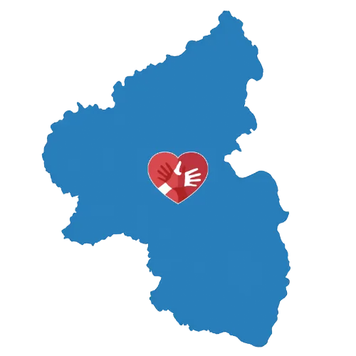 Karte von Rheinland-Pfalz mit dem CaroCare24-Logo