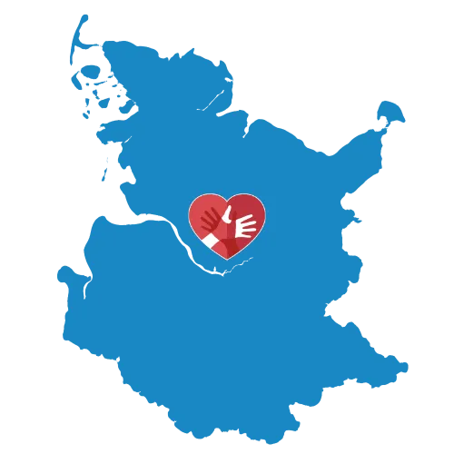 Karte von Schleswig-Holstein mit dem CaroCare24-Logo
